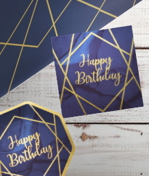 Navy Blue & Gold Geode Happy Birthday Party Supplies | Balloon | Decoration | Packs